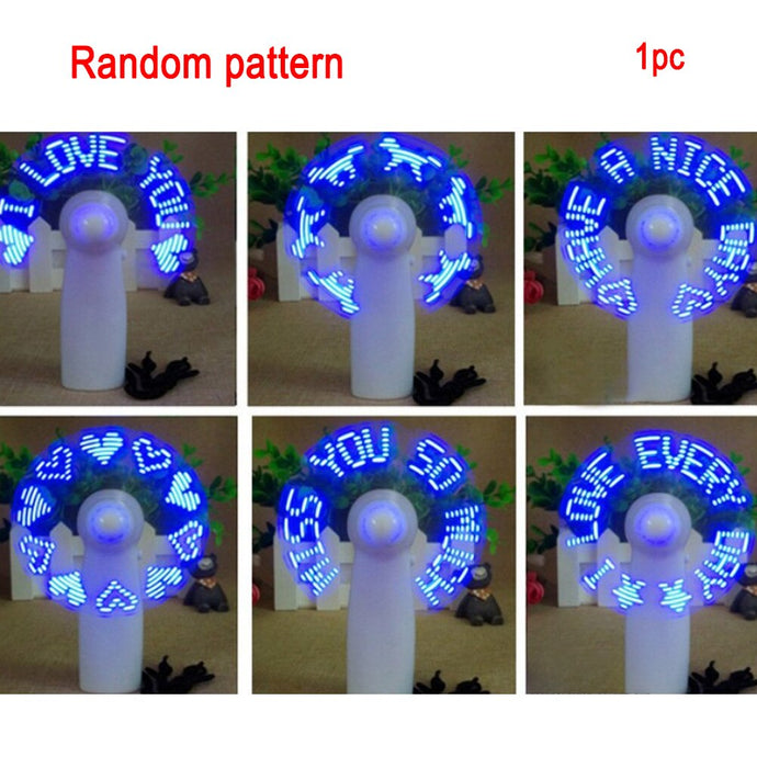 Mini Handheld Fan Gadgets Flashing I Love You LED Cooler Desktop Cooling Gift Fan batteries power Messages - hameshasastastore