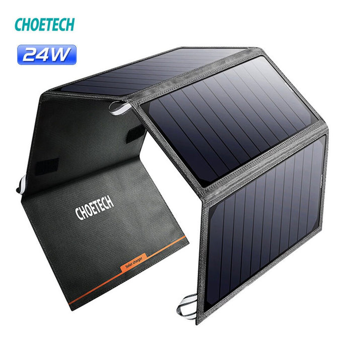 CHOETECH Solar Charger 24W Solar Panel 5V/2.4A Dual USB Auto Portable Phone Charge Detect Tech for iPhone for Xiaomi Huawei - hameshasastastore