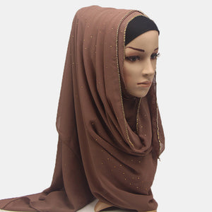 2020 New Product Diamond chiffon Women Long Hijab Scarf Muslim Lady Hijab Caps Islam Clothing Turkish Turban Shawl Headscarves - hameshasastastore
