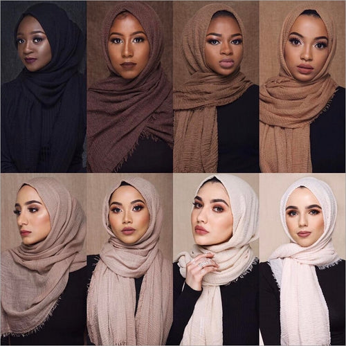 wholesale price 70*180cm women muslim crinkle hijab scarf femme musulman soft cotton headscarf islamic hijab shawls and wraps - hameshasastastore
