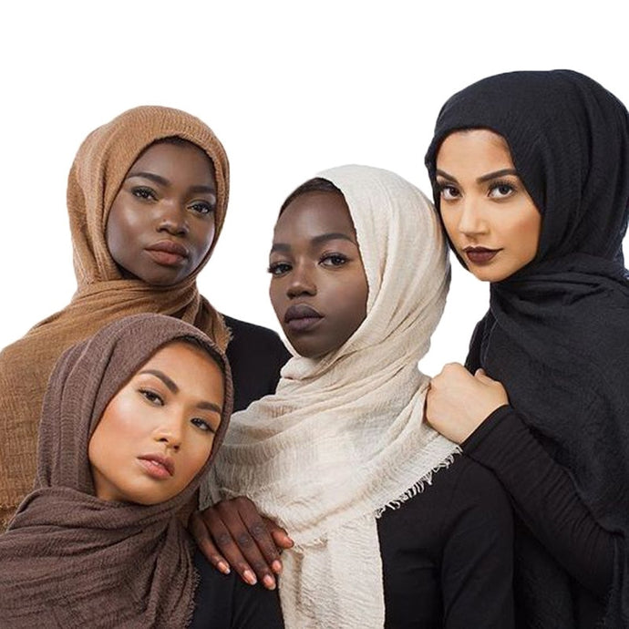 2020 Muslim Women Crinkle Hijab Scarf Soft Solid Cotton Head ScarvesTurban Shawls and Wraps hijab femme musulman kopftuch - hameshasastastore