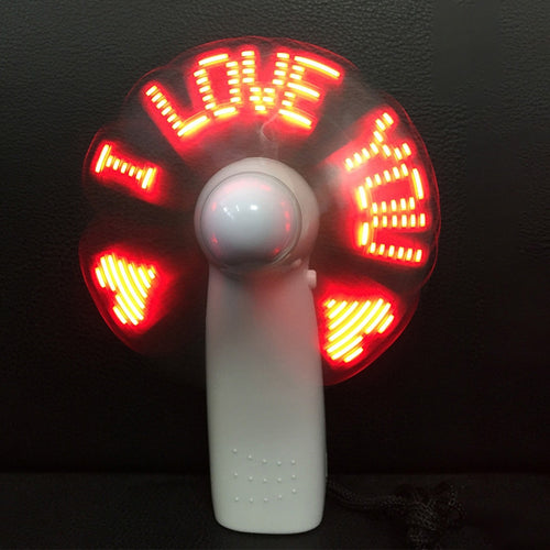 Mini Handheld Fan Gadgets Flashing I Love You LED Cooler Desktop Cooling Gift Fan batteries power Messages - hameshasastastore