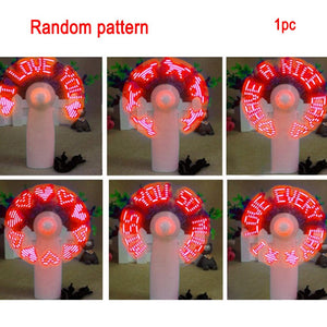 Mini Handheld Fan Gadgets Flashing I Love You LED Cooler Desktop Cooling Gift Fan batteries power Messages - hameshasastastore