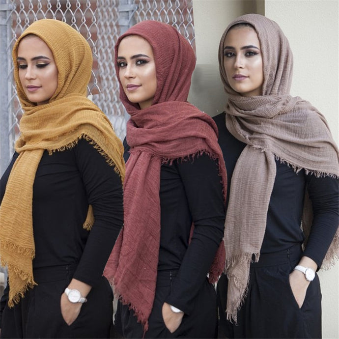 2019 Novelty Crinkle Hijab Cotton Linen Muslim Woman Shawls Turban Islamic Clothing Head Wrap Instant foulard Headwear Scarf - hameshasastastore