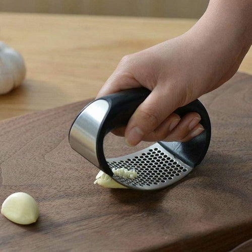 Manual Garlic Press Rocker with Handle Stainless Steel Garlic Crusher Squeezer Slicer Mincer Chopper Kitchen Gadget Tool - hameshasastastore