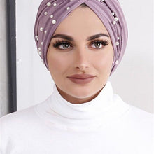 Load image into Gallery viewer, 2020 women stretch cotton turban Caps India hat female head Wraps islamic headscarf bonnet pearls turban hijab muslim turbantes - hameshasastastore