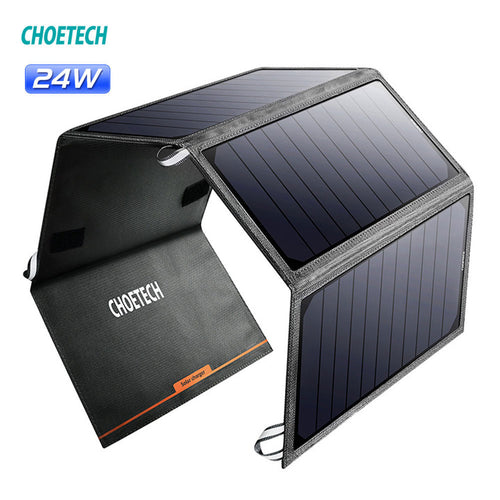 CHOETECH Solar Charger 24W Solar Panel 5V/2.4A Dual USB Auto Portable Phone Charge Detect Tech for iPhone for Xiaomi Huawei - hameshasastastore