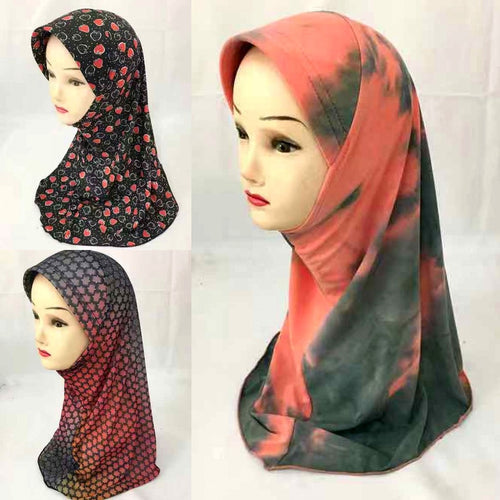 Children Kids Girls Muslim Islamic Arab Print Multicolour Hijab Cap Hat Turban - hameshasastastore